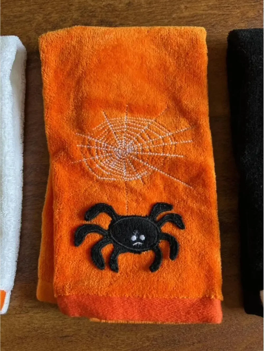 Set of 3 Halloween Themed Hand Towels with Pumpkin, Spider, and Ghost Designs